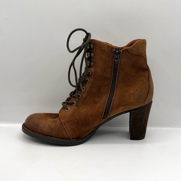 Børn Gosford Brown Suede Lace-Up Ankle Boots Zipper Block Heel Size 9M - Picture 6 of 8